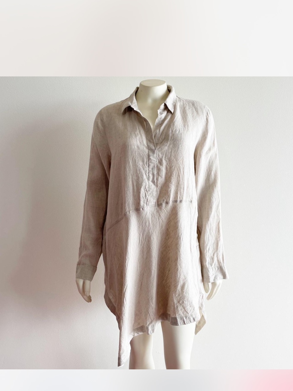 J. Jill Light Beige Linen Button-Front Tunic Shirt